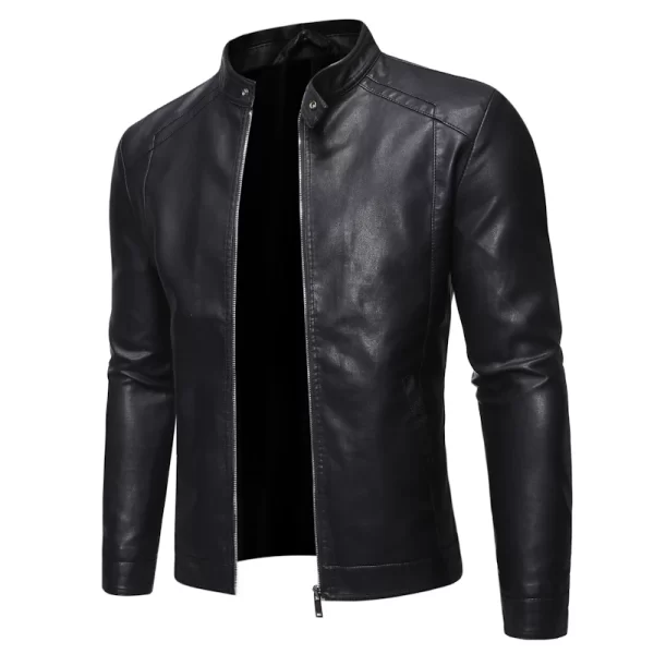 Men's Faux Leather Jacket Motorcycle Black 8XL - Image 7