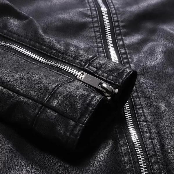 Men's Faux Leather Jacket Motorcycle Black 8XL - Image 5