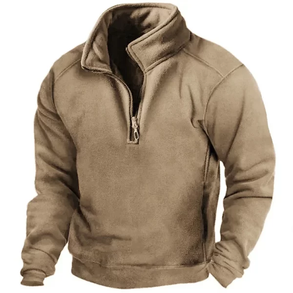 Men's Half-Zip Sweatshirt Stand Collar Loose Army Green - Image 2