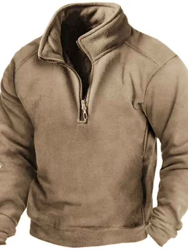 Men's Half-Zip Sweatshirt Stand Collar Loose Army Green - Image 6