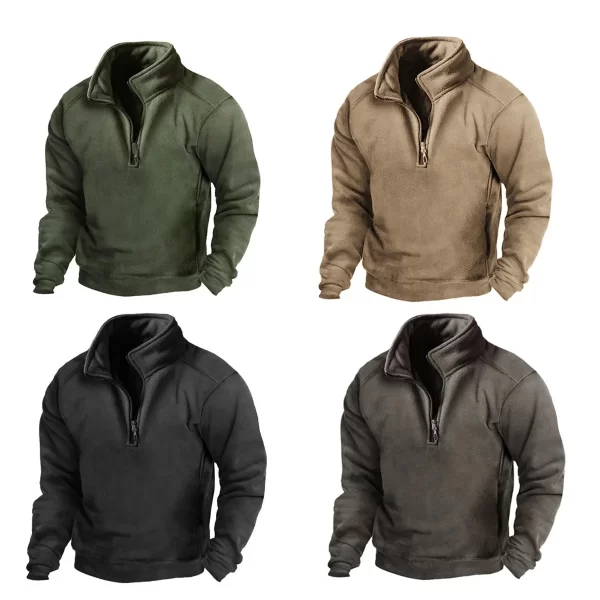 Men's Half-Zip Sweatshirt Stand Collar Loose Army Green - Image 5