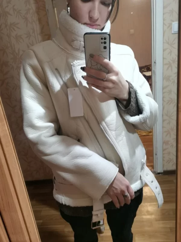 Women's Faux Leather Fur Aviator Jacket Winter Warm Coat - Image 4