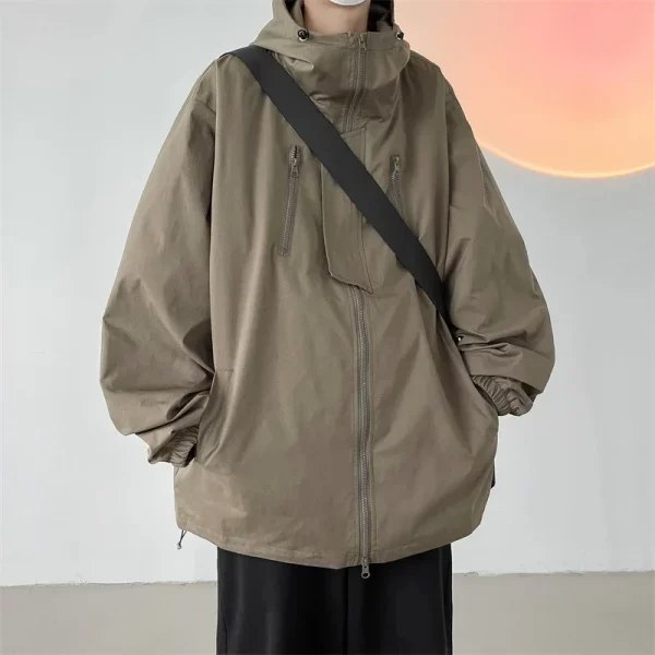 Men's Hooded Bomber Jacket Loose Fit Windbreaker Zipper - Image 6