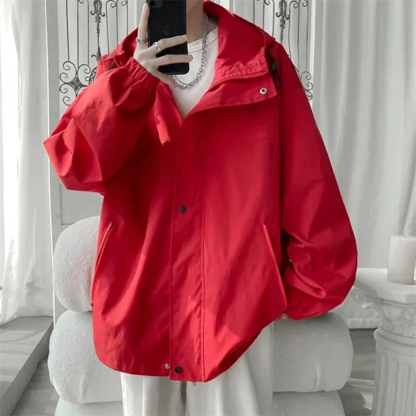 Men's Hooded Bomber Jacket Loose Fit Windbreaker Zipper - Image 2