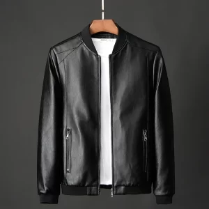 Men's Black PU Leather Biker Jacket Korean Fashion