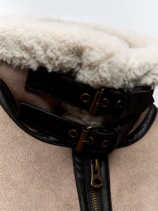 Women's Retro Faux Leather Jacket Fur Trim Streetwear Coat - Image 3