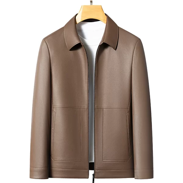 Men's Leather Business Jacket Slim Fit Black Brown Lapel - Image 6