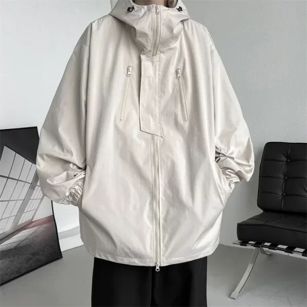 Men's Hooded Bomber Jacket Loose Fit Windbreaker Zipper - Image 5