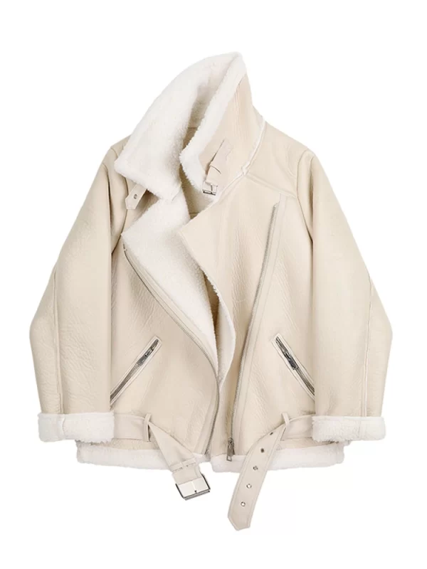Women's Faux Leather Fur Aviator Jacket Winter Warm Coat - Image 9