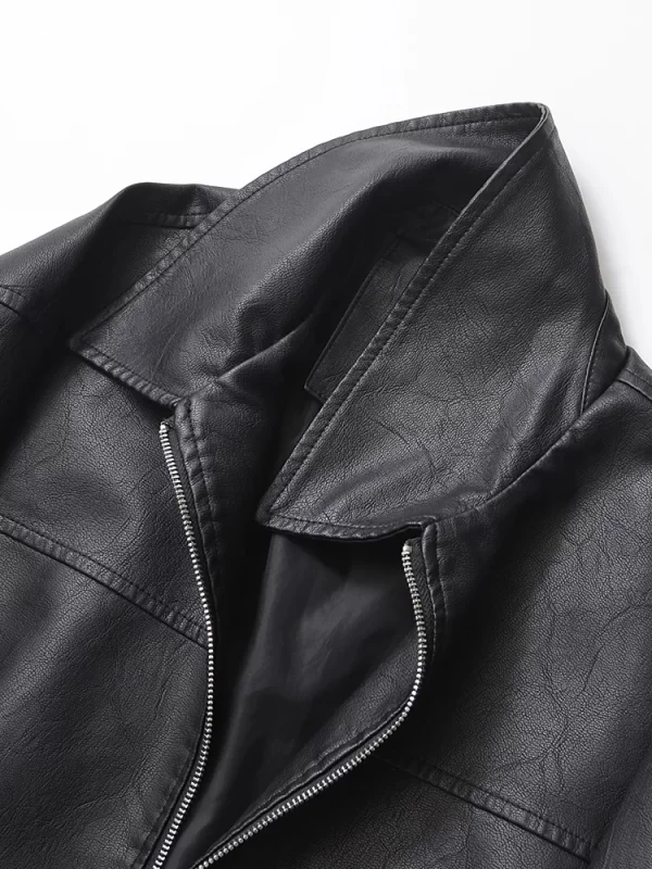Women's Retro Faux Leather Jacket Streetwear Loose Moto Coat - Image 2