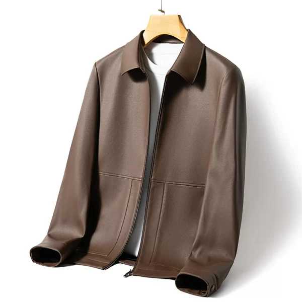 Men's Leather Business Jacket Slim Fit Black Brown Lapel - Image 7