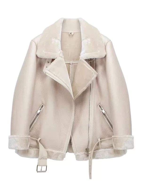 Women's Faux Leather Fur Aviator Jacket Winter Warm Coat - Image 8