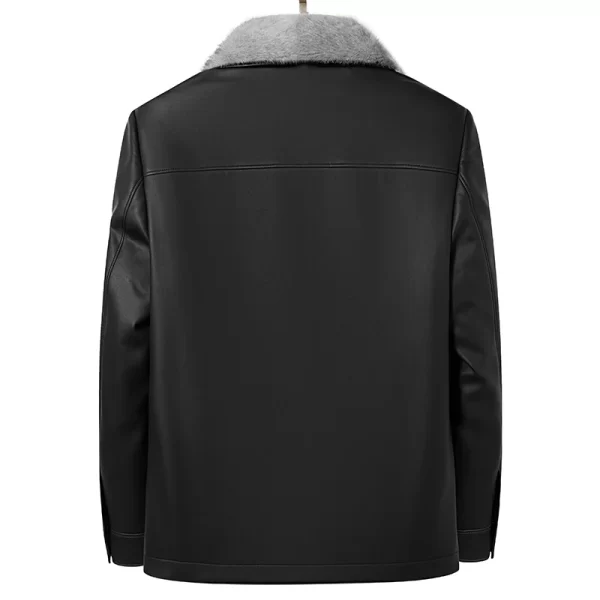 Men's Sheepskin Leather Jacket Removable Ferret Down Collar - Image 2