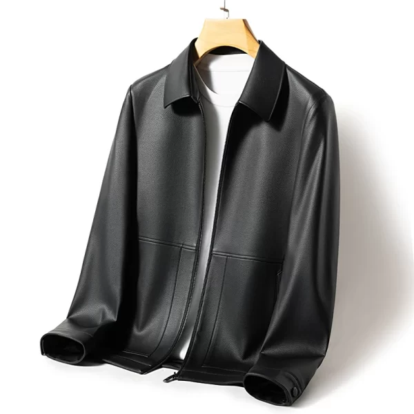 Men's Leather Business Jacket Slim Fit Black Brown Lapel - Image 8