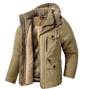 Men's Winter Jacket Fleece-Lined Windproof Parka with Fur Hood