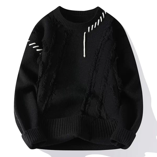 Men's Patchwork Knit Sweater O-Neck Winter Warm - Image 6