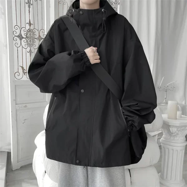 Men's Hooded Bomber Jacket Loose Fit Windbreaker Zipper