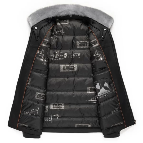 Men's Sheepskin Leather Jacket Removable Ferret Down Collar - Image 6