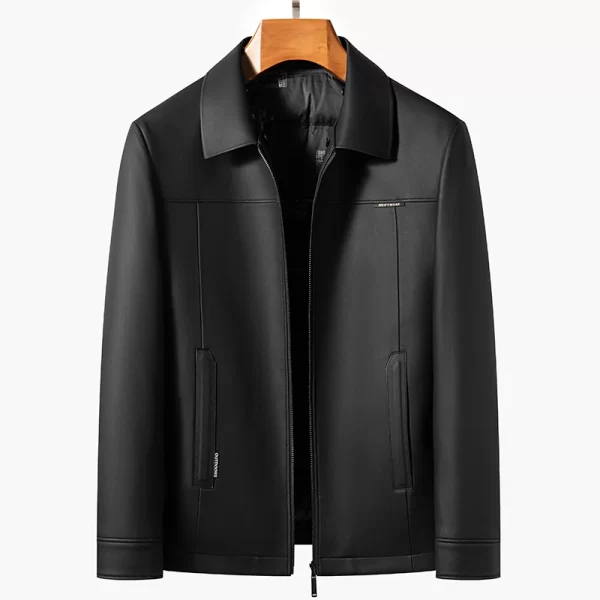 Men's Sheepskin Leather Jacket Removable Ferret Down Collar - Image 4