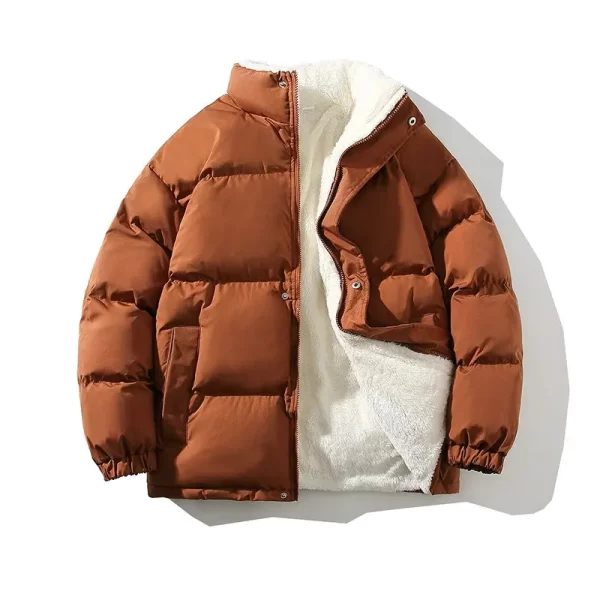 Men's Fleece Parka Jacket Loose Fit Stand Collar Puffer - Image 8