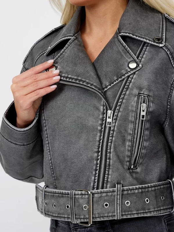 Women's Vintage Faux Leather Jacket Streetwear Belted Moto - Image 6