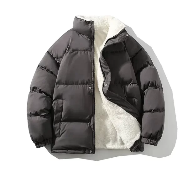 Men's Fleece Parka Jacket Loose Fit Stand Collar Puffer - Image 3