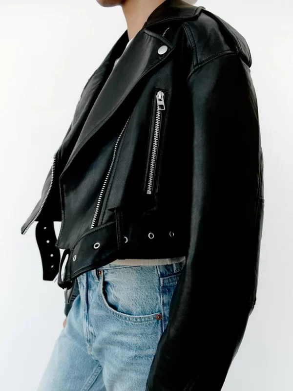 Women's Faux PU Leather Jacket Motorcycle Biker Belted Coat - Image 3