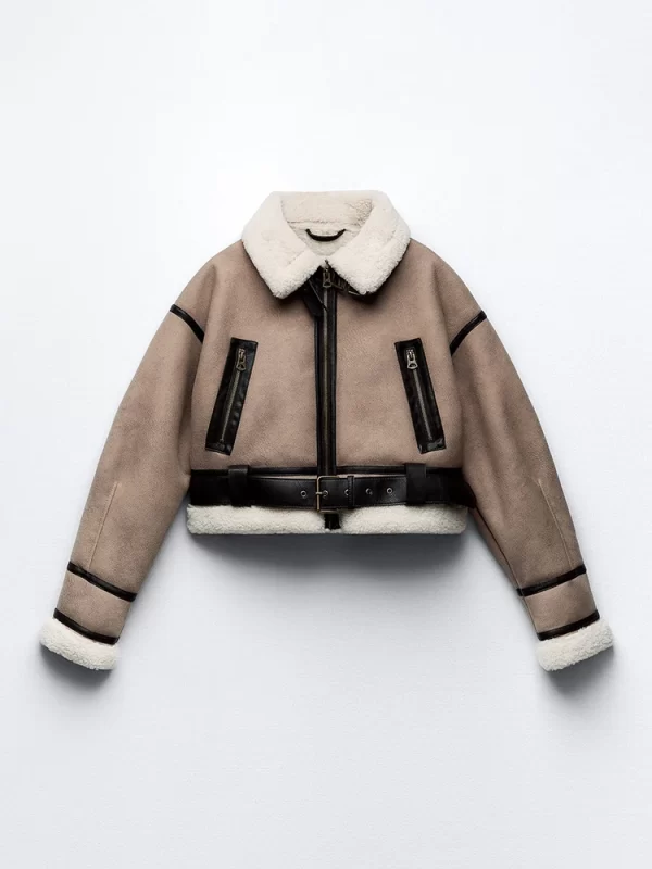 Women's Retro Faux Leather Jacket Fur Trim Streetwear Coat
