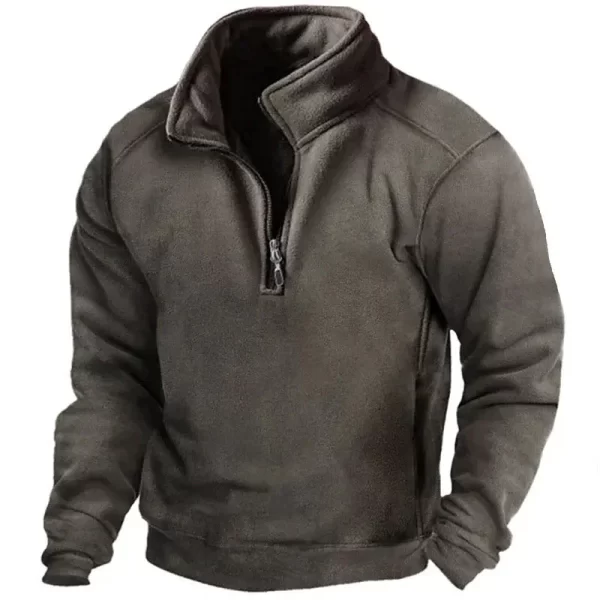 Men's Half-Zip Sweatshirt Stand Collar Loose Army Green - Image 4