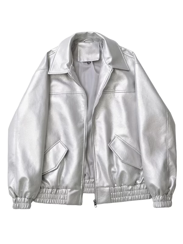 Women's Retro Faux Leather Jacket Streetwear Loose Moto Coat - Image 4