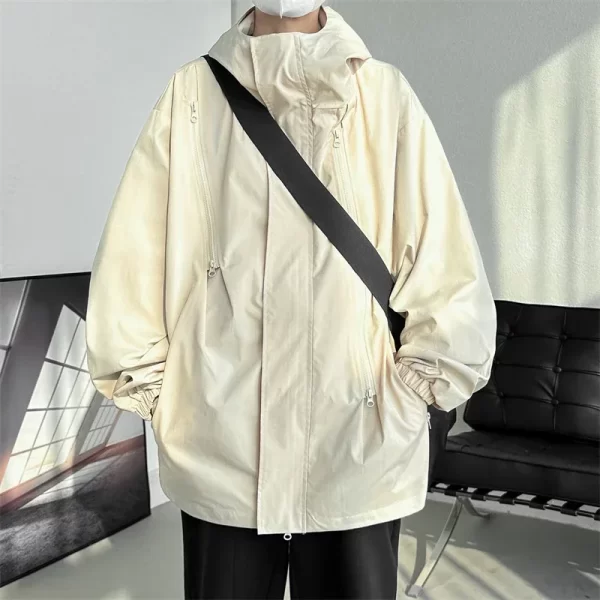 Men's Hooded Bomber Jacket Loose Fit Windbreaker Zipper - Image 14