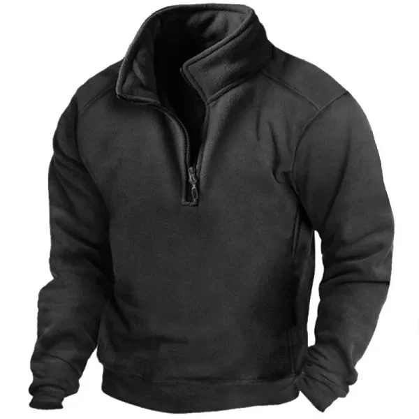 Men's Half-Zip Sweatshirt Stand Collar Loose Army Green - Image 3