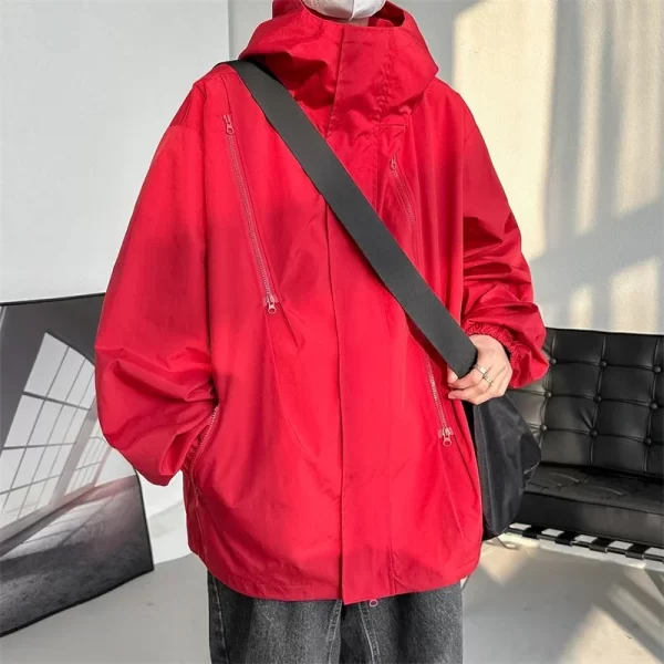 Men's Hooded Bomber Jacket Loose Fit Windbreaker Zipper - Image 11