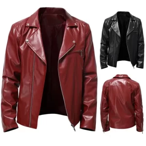 Men's Black PU Leather Jacket Hip Hop Zipper Motorcycle