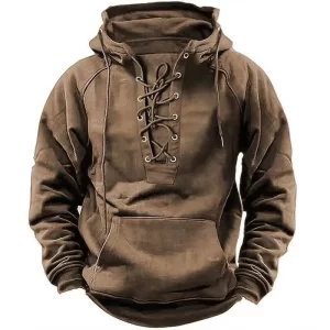 Men's Hooded Sweatshirt Lace-Up Drawstring Loose Vintage