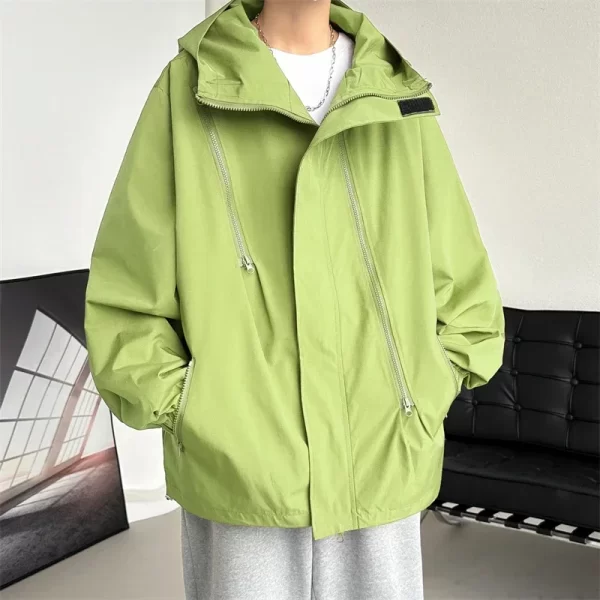 Men's Hooded Bomber Jacket Loose Fit Windbreaker Zipper - Image 9