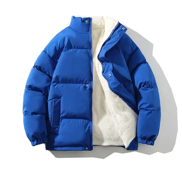 Men's Fleece Parka Jacket Loose Fit Stand Collar Puffer - Image 2