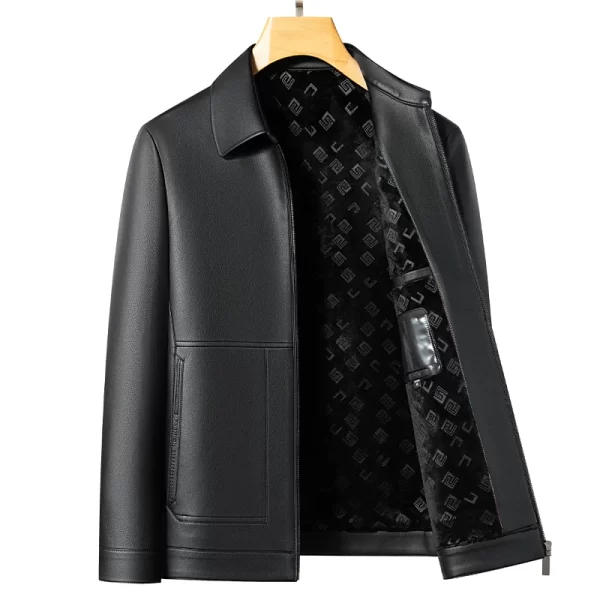 Men's Leather Business Jacket Slim Fit Black Brown Lapel - Image 3