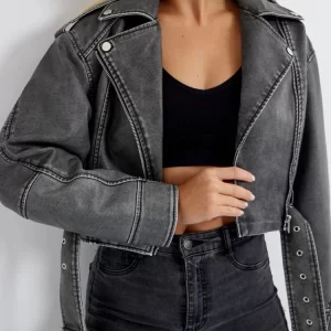 Women's Vintage Faux Leather Jacket Streetwear Belted Moto