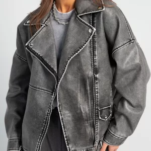 Women's Vintage Faux Leather Jacket Streetwear Belted Coat