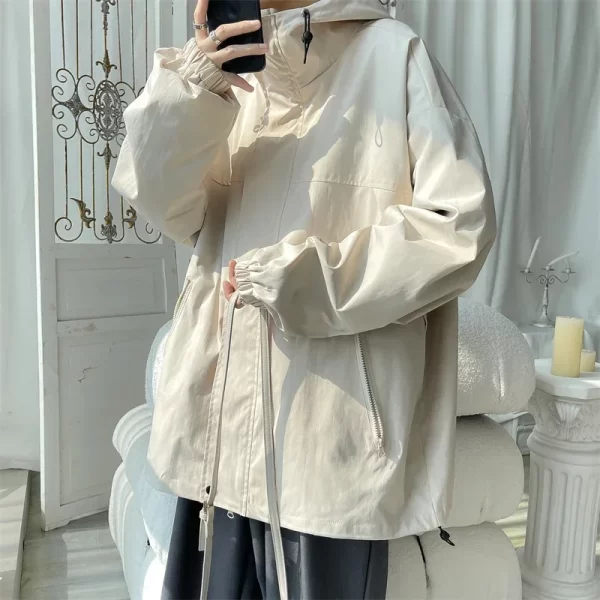 Men's Hooded Bomber Jacket Loose Fit Windbreaker Zipper - Image 10