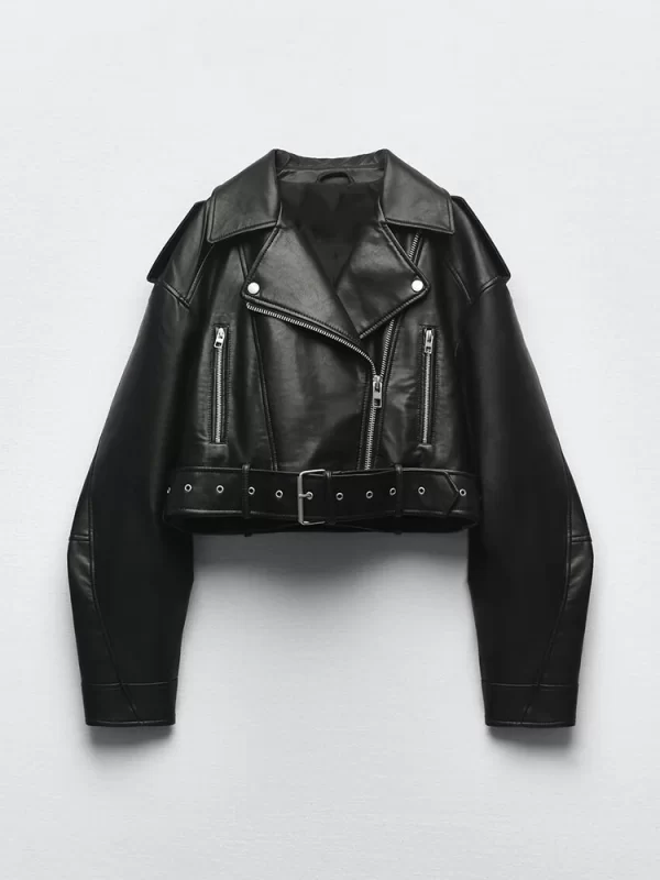 Women's Vintage Faux Leather Jacket Streetwear Belted Moto Coat - Image 6