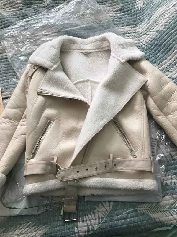 Women's Faux Leather Fur Aviator Jacket Winter Warm Coat - Image 6