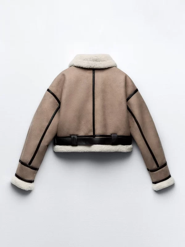 Women's Retro Faux Leather Jacket Fur Trim Streetwear Coat - Image 2