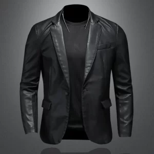 Men's Slim Fit PU Leather Jacket Black Moto Biker