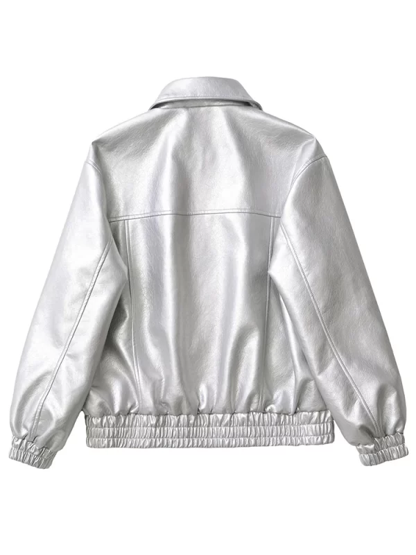 Women's Retro Faux Leather Jacket Streetwear Loose Moto Coat - Image 5