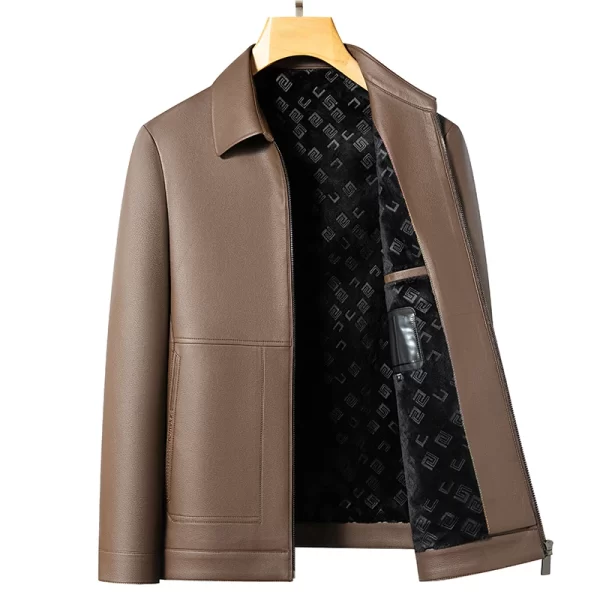 Men's Leather Business Jacket Slim Fit Black Brown Lapel - Image 9