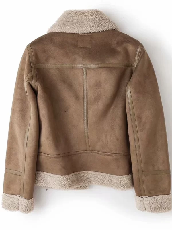 Women's Faux Shearling Leather Jacket Winter Warm Brown - Image 2