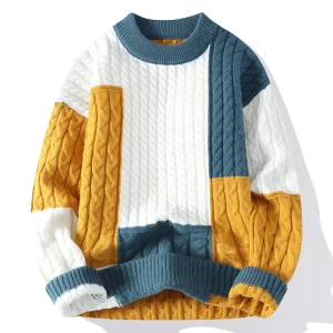 Men's Patchwork Sweater Loose Fit Warm Knit Streetwear
