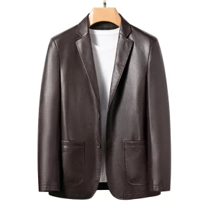 Men's Sheep Leather Jacket Slim Fit Casual Black Brown
